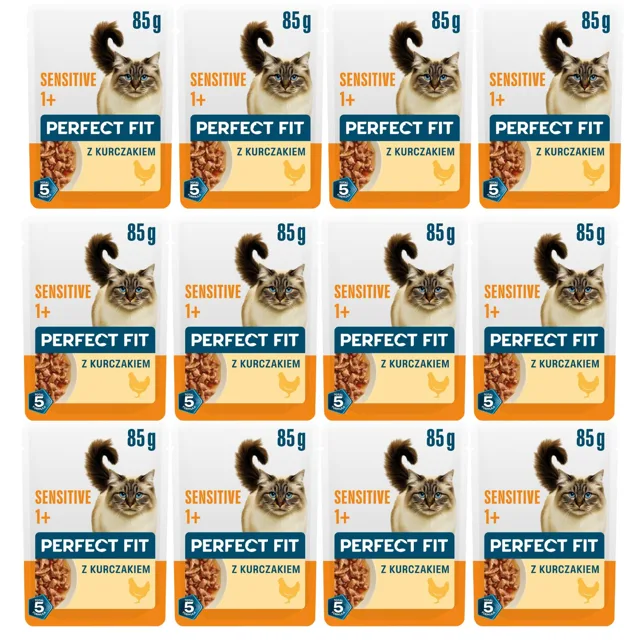 PERFECT FIT Sensitive 1+ s kuřetem 12x85g krmivo pro dospělé kočky s přecitlivělostí na krmivo