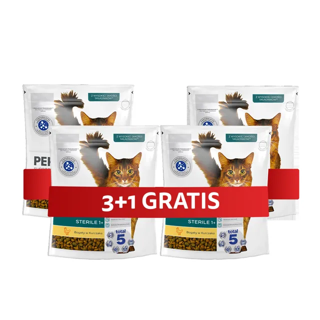 PERFECT FIT Sterile 1+ 4 x 750 g kompletní krmivo pro dospělé kočky bohaté na kuřecí maso 3+1 ZDARMA