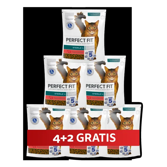 PERFECT FIT Sterile 1+ 6 x 750 g Kompletní krmivo pro dospělé kočky s vysokým obsahem hovězího masa 4+2 ZDARMA
