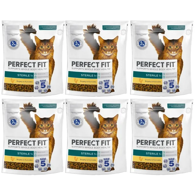 PERFECT FIT Sterile 1+ 6x750 g Kompletní krmivo pro dospělé kočky, bohaté na kuřecí maso