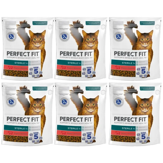 PERFECT FIT Sterile 1+ 6x750 g kompletní krmivo pro dospělé kočky s vysokým obsahem hovězího masa