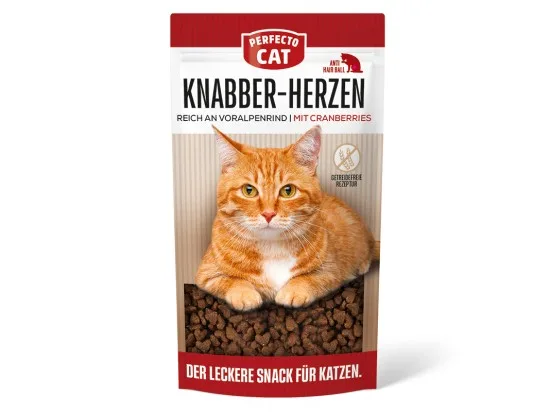 Perfecto Cat Hearts polštářky pro kočky anti-hairball hovězí maso 50 g