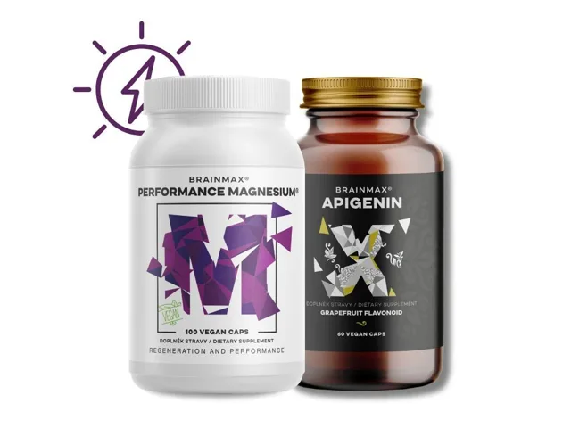 Performance Magnesium®, 1000 mg, Hořčík 200 mg, 100 vegan kapslí + BrainMax Apigenin, 300 mg, 60 rostlinných kapslí