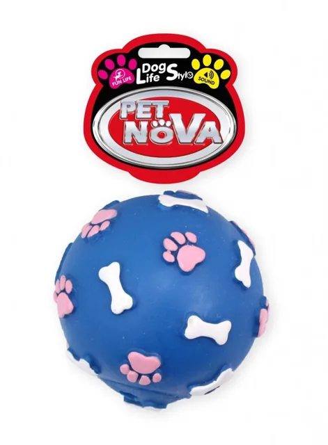 PET NOVA DOG LIFE STYLE Míč se vzorem tlapek a kostí 9 cm modrý