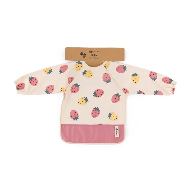 Petite&Mars Bryndák s dlouhým rukávem Ben Beige Strawberies 1 ks