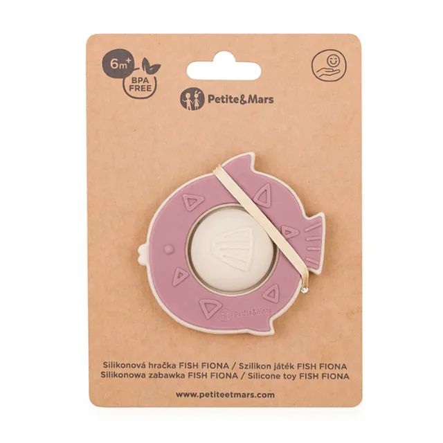 Petite&Mars Fish Fiona 6m+ silikonová hračka 1 ks dusty rose