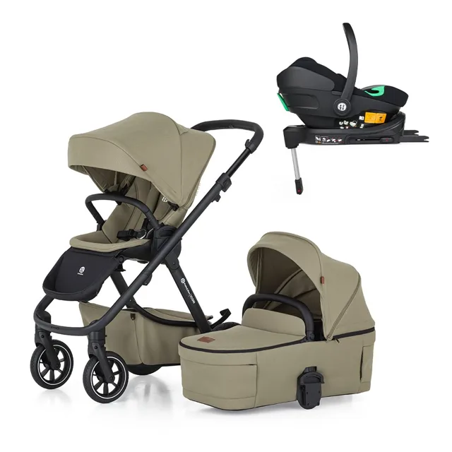 Petite&Mars Kočárek kombinovaný ICON 2v1 Mossy Green LITE RWS + autosedačka, základna
