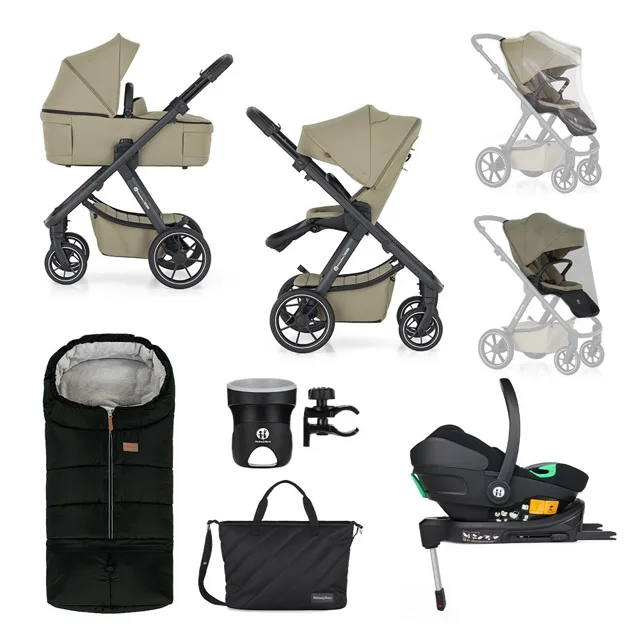 Petite&Mars Kočárek kombinovaný ICON 2v1 Mossy Green XXL RWS + Core Pro i-Size Black + Báze
