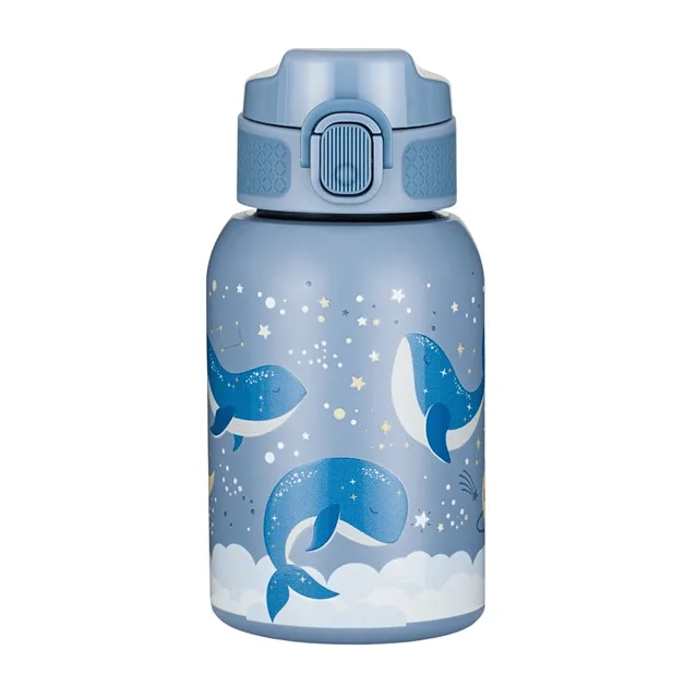 PETITE&MARS Nerezová termo láhev se slámkou whale song 12m+ 350 ml
