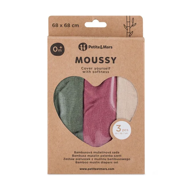 Petite&Mars Sada plen bambusová mušelínová Moussy 68 x 68 cm Botanic Tones 3 ks