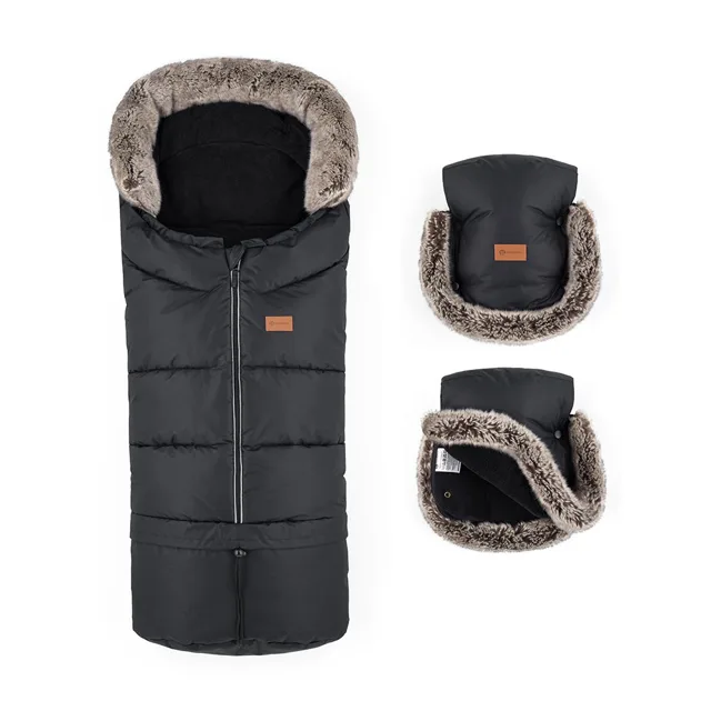 Petite&Mars Set zimní fusak Arctic 4v1 + rukavice na kočárek Furry Forever Black
