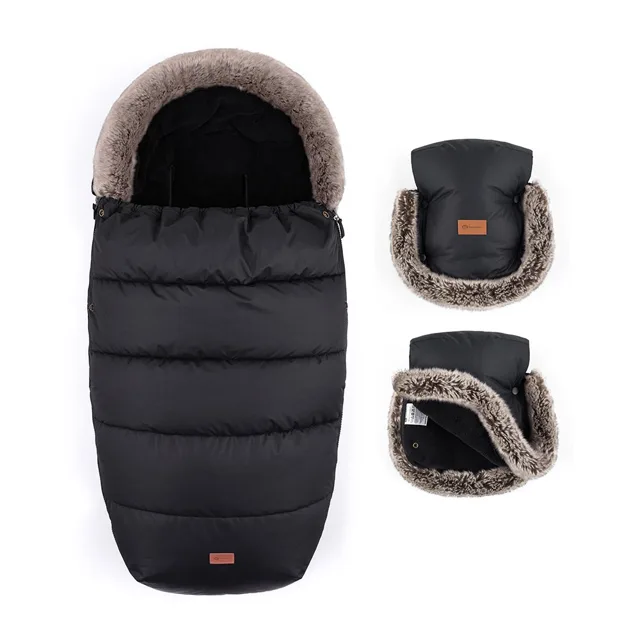 Petite&Mars Set zimní fusak Comfy 4v1 + rukavice na kočárek Furry Forever Black