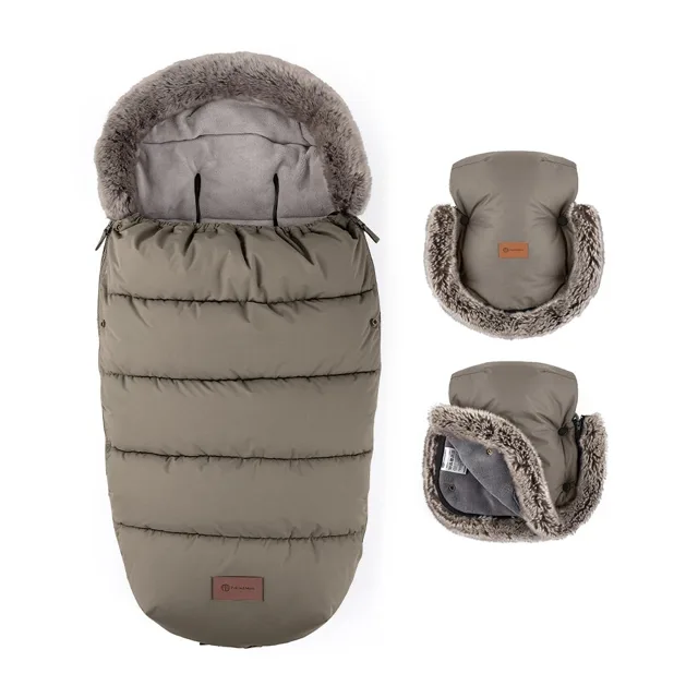 Petite&Mars Set zimní fusak Comfy 4v1 + rukavice na kočárek Furry Mocha Mousse