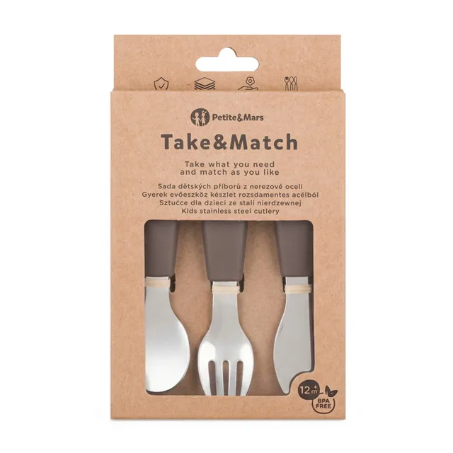 Petite&Mars Take&Match Sada příborů z nerezové oceli 12m+ 3 ks bitter cocoa