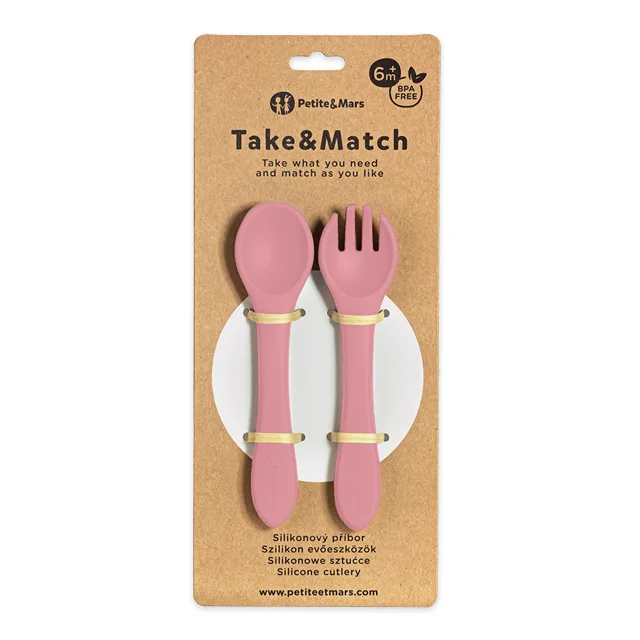 Petite&Mars Take&Match Silikonový příbor 6m+ 2 ks dusty rose