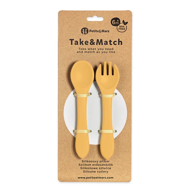 Petite&Mars Take&Match Silikonový příbor 6m+ 2 ks intense ochre