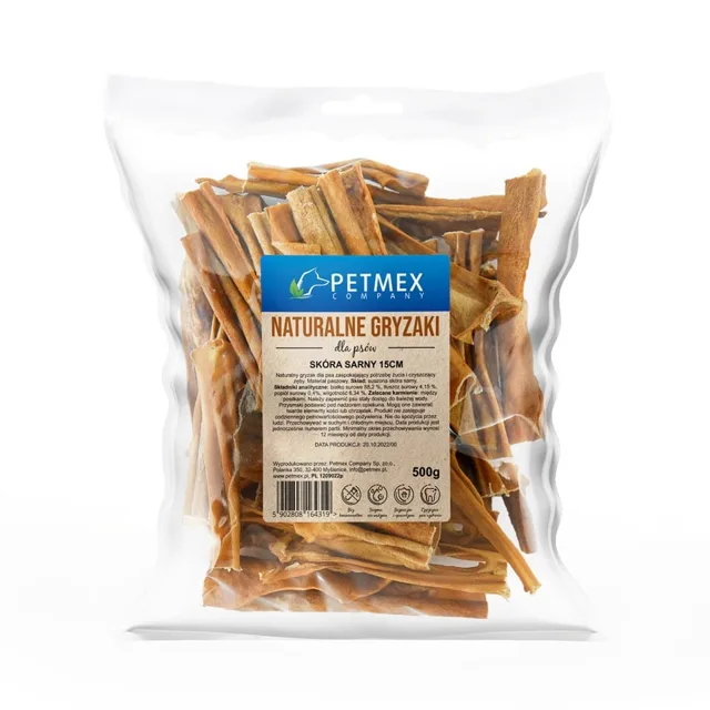 PETMEX Srnčí kůže 15cm 500g přírodní pamlsek pro psy