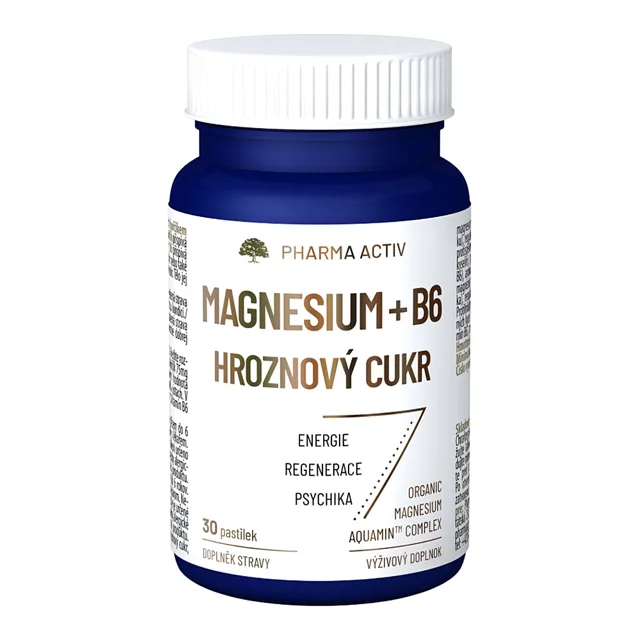 PHARMA ACTIV Magnesium + B6 hroznový cukr 30 pastilek