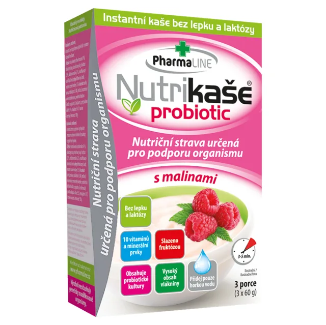 PHARMALINE Nutrikaše probiotic s malinami 3 x 60 g