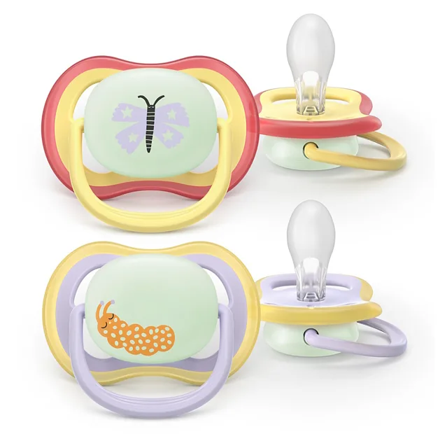 PHILIPS AVENT Dudlík ultra air noční 0-6m fialový a žlutý 2 kusy