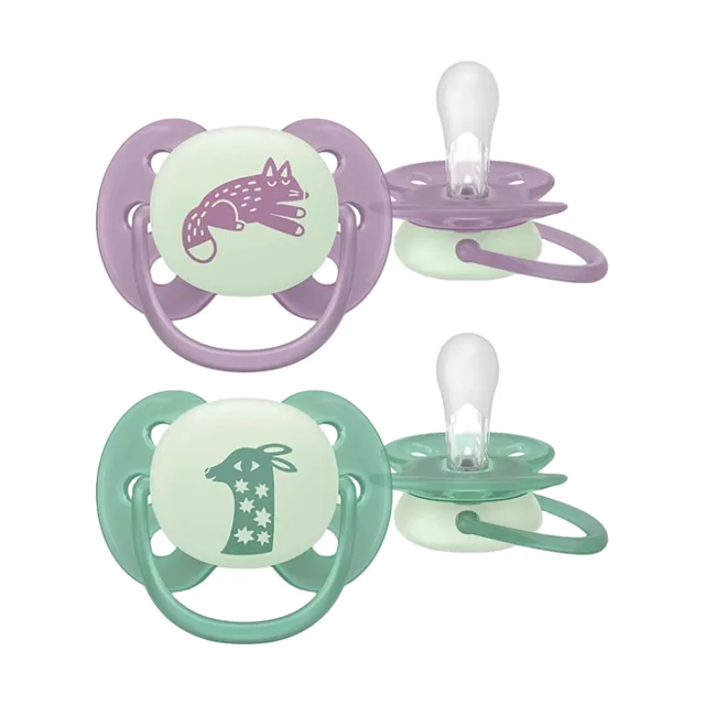 PHILIPS AVENT Dudlík ultrasoft noční 6-18m fialový a zelený 2 kusy