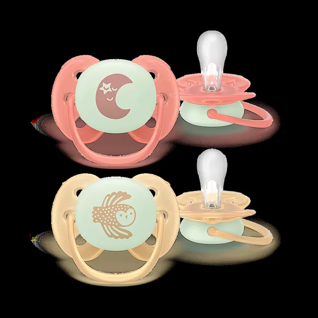 PHILIPS AVENT Dudlík ultrasoft noční žlutý a červený 0-6m 2 kusy