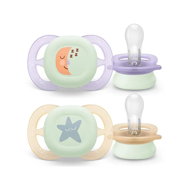 PHILIPS AVENT Dudlík ultrastart noční 0-2m fialový a žlutý 2 kusy