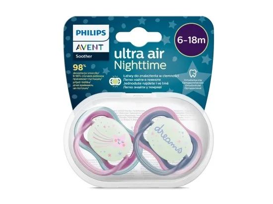 Philips AVENT Šidítko Ultra air noční 6-18m dívka, 2ks