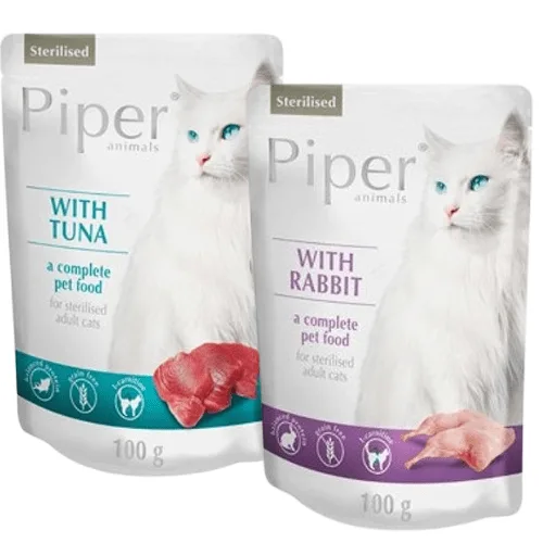 PIPER Sterilised kapsičky s králíkem a tuňákem 24x100 g mokré krmivo pro kočky po sterilizaci