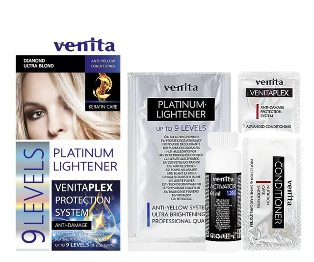 Platinový zesvětlovač vlasů o 9 tónů Venita Platinum Lightener 9 Levels Diamond Ultra Blond + dárek zdarma