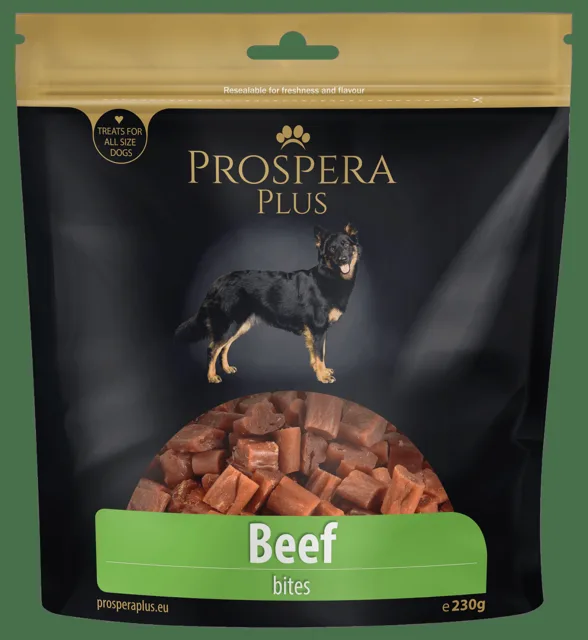 Pochoutka Prospera Plus kousky z hovězího masa 230g