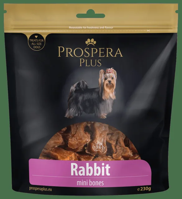 Pochoutka Prospera Plus mini kosti z králíčího masa 230g