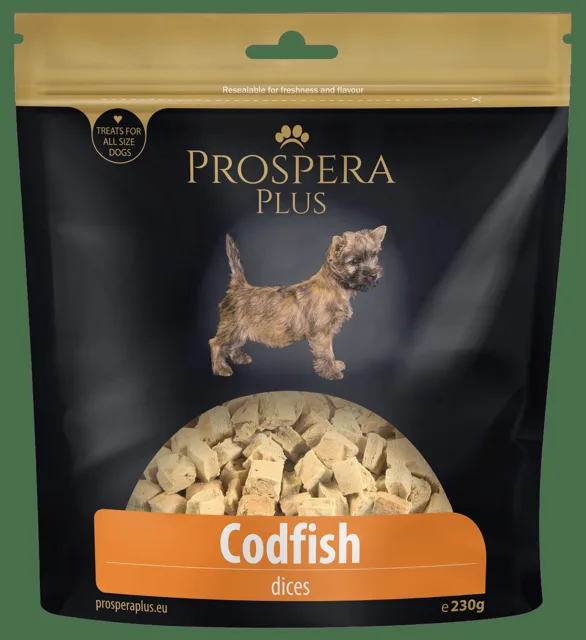 Pochoutka Prospera Plus tresčí kostky 230g
