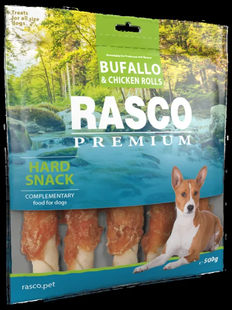 Pochoutka Rasco Premium tyčinky bůvolí L obalené kuřecím masem 500g