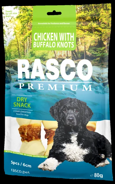 Pochoutka Rasco Premium uzly bůvolí obalené kuřecím masem 80g