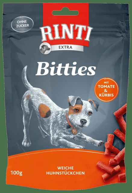 Pochoutka RINTI Extra Bitties kuře+ rajče + dýně 100g