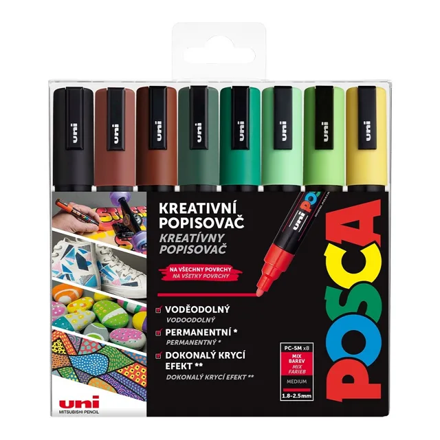 Posca Sada akrylových popisovačů - PC-5M, EARTH, 1,8 - 2,5 mm mix zemitých tónů (8 ks)