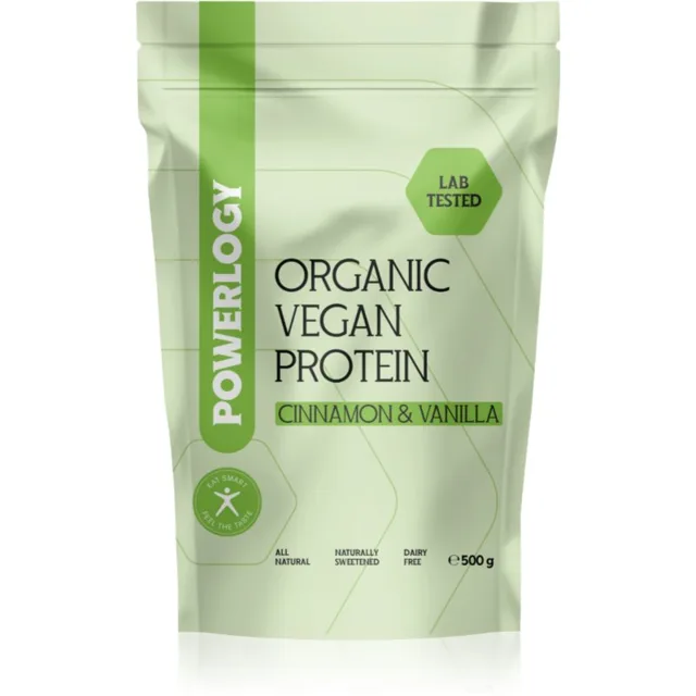 Powerlogy Organic Vegan Protein rostlinný protein příchuť Cinnamon and Vanilla 500 g