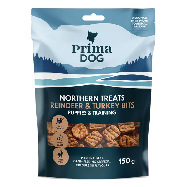 PrimaDog Northern Treats pro štěňata - Sob a krůtí (150 g)