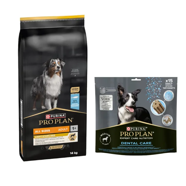 PRO PLAN 12 / 14 kg + Dental Care dog pamlsky zdarma - Adult Robust Sensitive Digestion granule jehněčí 14 kg + Dental Care Large 426 g