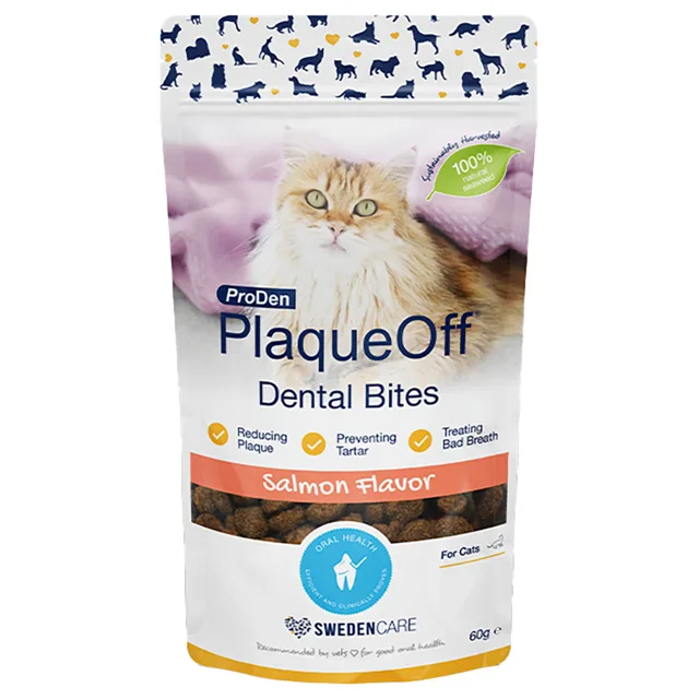 ProDen PlaqueOff Dental Bites pro kočky - Výhodné balení: losos (2 x 60 g)