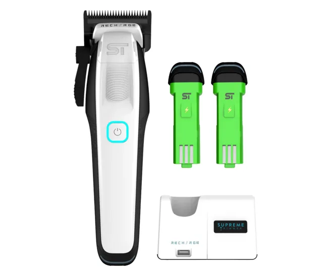 Profesionální střihací strojek s výměnnými bateriemi Supreme Trimmer Recharge STC779/W - bílý + dárek zdarma