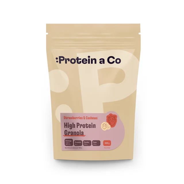Protein a Co Granola high protein – Jahody a kešu 400 g