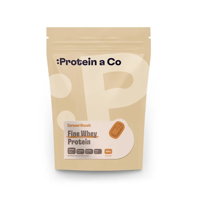 Protein a Co Protein Fine whey slazený stévií 1000 g Caramel biscuit