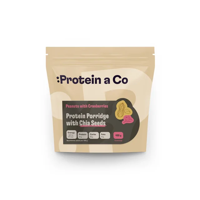 Protein&Co Proteinová kaše s chia 480 g Arašídy s brusinkami