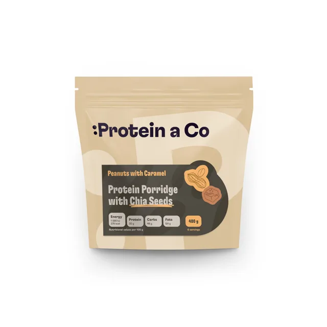 Protein&Co Proteinová kaše s chia 480 g Arašídy s karamelem