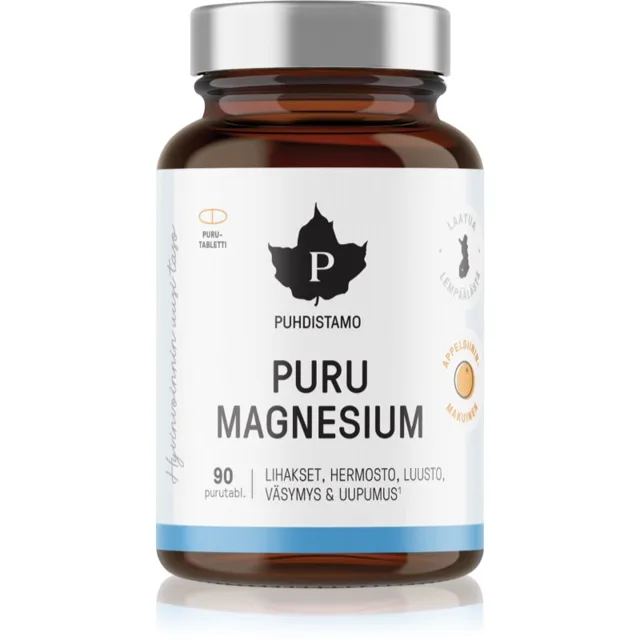 Puhdistamo Puru Magnesium rozpustné tablety pro podporu snížení míry únavy a vyčerpání příchuť Orange 90 tbl
