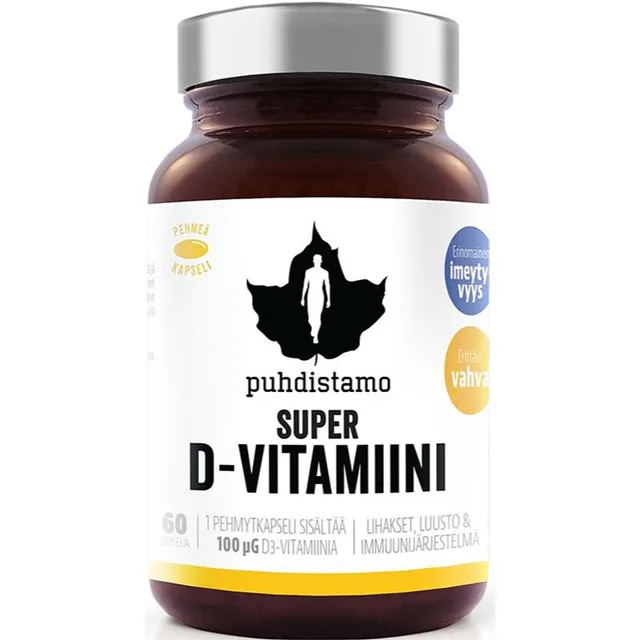 Puhdistamo Super Vitamin D 4000 IU kapsle pro normální funkci imunitního systému, stav kostí, zubů a činnost svalů 60 cps