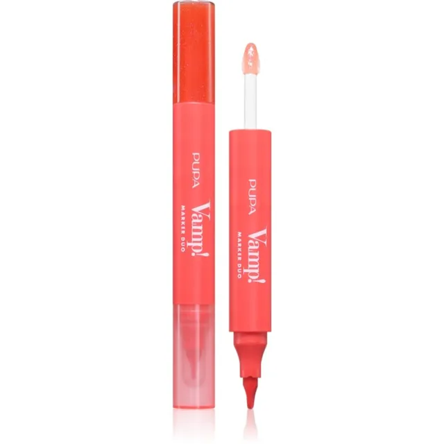 PUPA Milano Vamp! Lip Marker Duo fix na rty s leskem odstín 007 Red Potion 1.4 ml