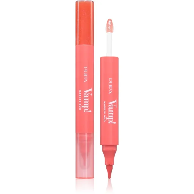 PUPA Milano Vamp! Lip Marker Duo fix na rty s leskem odstín 008 Orange Sorbet 1.4 ml